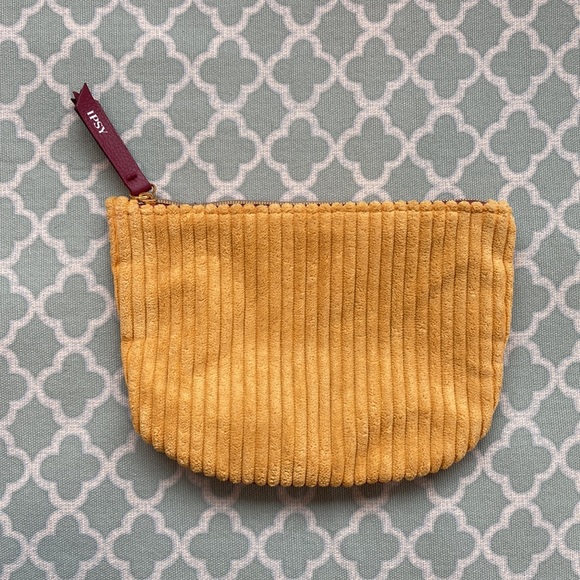 ipsy Handbags - Ipsy Corduroy Makeup Bag Burgundy Yellow
